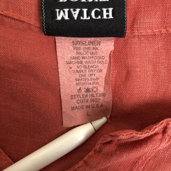 MATCH POINT 100% Linen Tunic Top Sz L Coral 3/4 Slv Boho Lagenlook USA Made - Picture 4 of 10